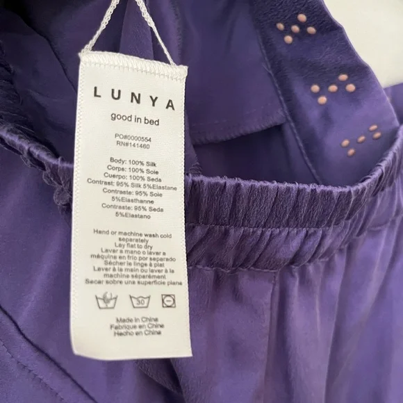 Lunya Silk Pajama Pants in Flying Fig (Purple); Large. - Picture 7 of 7